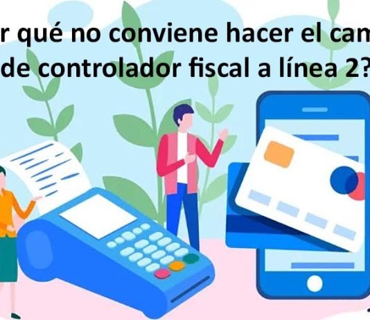¿Por qué no conviene hacer el cambio de controlador fiscal a línea 2? dibujo de gente pagando
